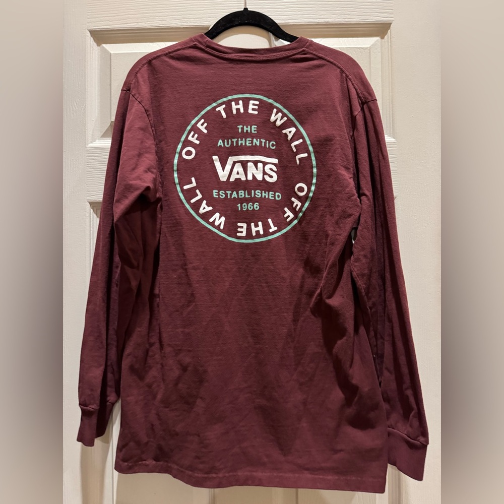 Vans Off The Wall : Burgundy Long Sleeve Men Tee Shirt Size Medium Classic Fit